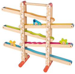 Goki circuit à billes en bois jouet avec figurines - piste colorée