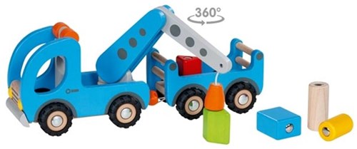 Goki Holz Abschleppwagen Spielzeugfahrzeug mit Anhänger magnetisch-2