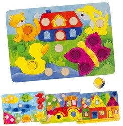 Goki Brettspiel - Farbwürfelspiel Holz Familienspiel 3+ Lernspiel