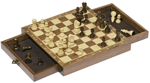 Goki Magnetisches Schachspiel Holzbrett mit Aufbewahrungsschublade