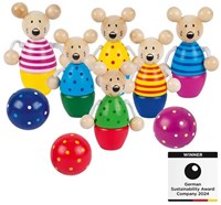 Goki Holz Kegelspiel Mäuse - buntes Bowling-Spiel für Kinder