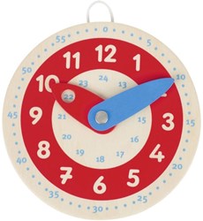 Goki horloge d'apprentissage en bois jouet éducatif apprendre l'heure 10 cm rouge-blanc