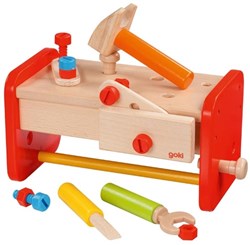 Goki établi en bois jouet et boîte à outils - set 2en1