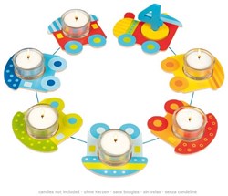 Goki train d'anniversaire bougeoir en bois multicolore jouet FSC