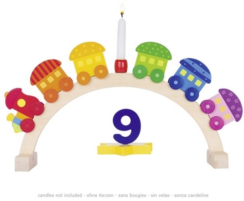 Goki train d'anniversaire en bois porte-bougies avec 5 wagons et chiffres