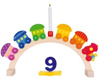Goki train d'anniversaire en bois porte-bougies avec 5 wagons et chiffres-3