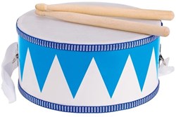 Goki tambour jouet en bois bleu-blanc avec baguettes