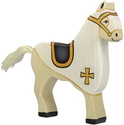 Holztiger cheval de tournoi en bois blanc - figurine cheval 17 cm
