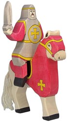 Holztiger chevalier figurine en bois rouge gris jouet fantaisie