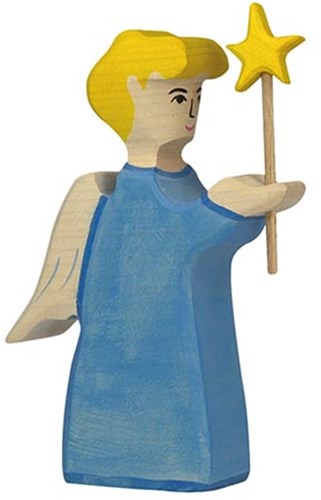 Holztiger ange de Noël en bois avec étoile - figurine artisanale