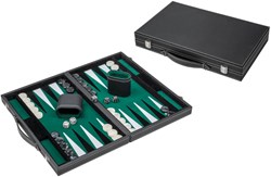 Philos Backgammon Spiel schwarz grün medium Kunstleder klassisches Brettspiel