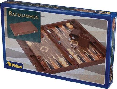 Philos Backgammon Spiel groß Kunstleder - Polyegos klassisches Brettspiel