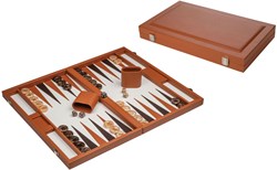Philos Backgammon Spiel braun groß Kunstleder klassisches Brettspiel