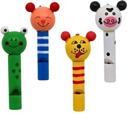 Lobbes Holzflöte Spielzeug Tierkopf 7cm bunt für Kinder