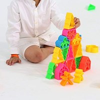 Dena Beißspielzeug Silikon 6 Kinder 6 Häuser 6 Bäume Neonfarben-3