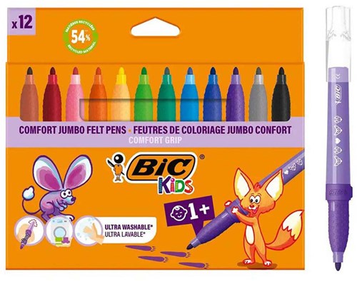 BIC Filzstifte Kinder Jumbo auswaschbar 12 Farben Set Stifte-2