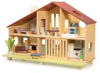 Mentari Holz Puppenhaus Cedar Chalet mit Möbeln - Lernspielzeug