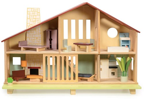 Mentari Holz Puppenhaus Cedar Chalet mit Möbeln - Lernspielzeug-2