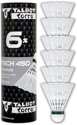 Badminton Shuttlecocks Tech 450, 6 Pieces, White, Speed: Green/Slow