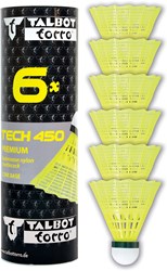 Badminton Shuttlecocks Tech 450, 6 Pieces, Yellow, Speed: Green/Slow