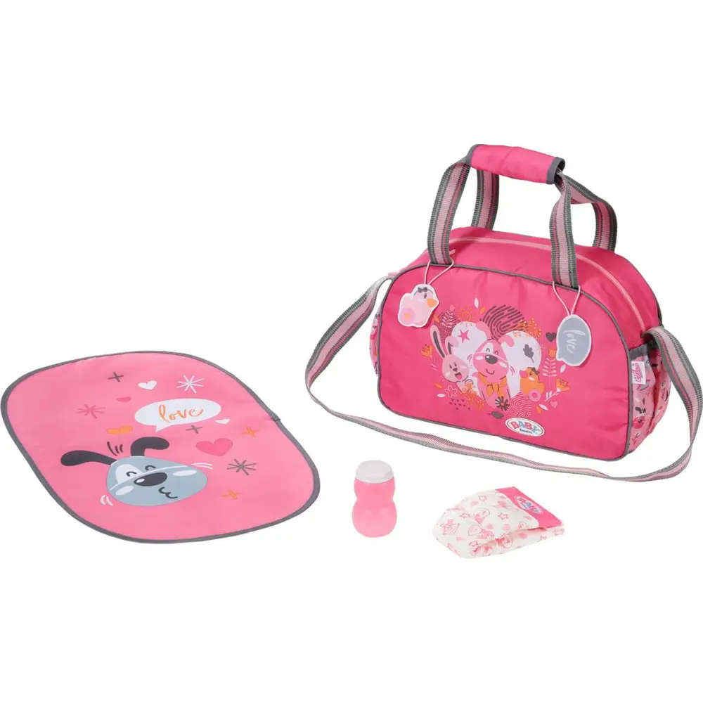 BABY born Wickeltasche Puppenzubehör rosa mit Zubehör und Schulterriemen