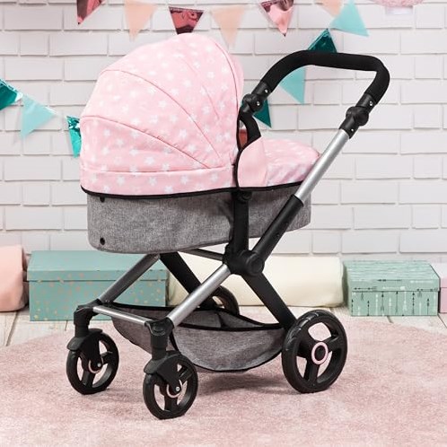 BAYER DESIGN DOLLS PRAM XEO - PINK AND GREY-2