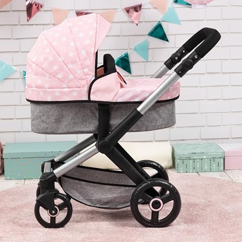 BAYER DESIGN DOLLS PRAM XEO - PINK AND GREY-3