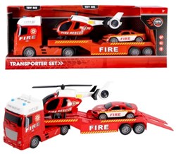 Rapid Wheels Autotransporter brandweer met auto en helikopter met licht en geluid en frictie