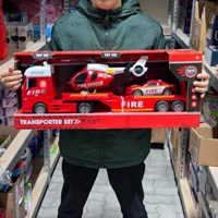 Rapid Wheels Feuerwehr-Autotransporter mit Auto, Hubschrauber, Licht und Sound-3