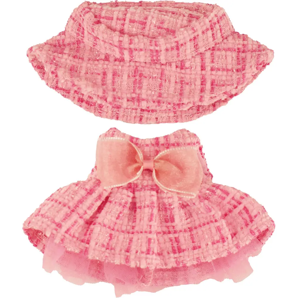 Heless Monster Puppen-Outfit Bouclé Kleid mit Fischerhut rosa 15 cm
