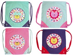 Gymtas met voering wilde dieren 33x35 cm 4 ass (Elke kleur 1 stuks)