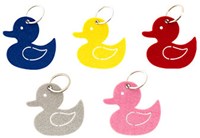 Accessoire: Sleutelhanger eend  (6 St) ass geel 2x - rood - roze - blauw - grijs