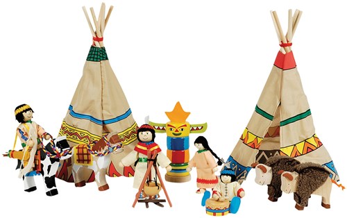 Goki camp indien set de jeu - poupées maison de poupée - jouet en bois 14 pièces-2