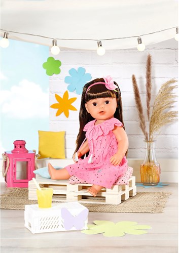 BABY born vêtements de poupée robe fleurie rose 43 cm avec bandeau-3