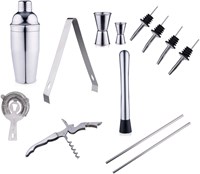 Coffret cocktail ensemble barman complet 14 pièces accessoires inox argenté-2