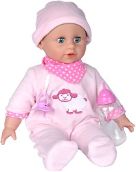 Simba Babypuppe Laura Flaschenfütterung mit Geräuschen und Zubehör 38 cm rosa