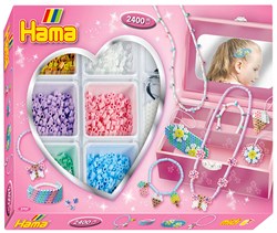 Hama perles à repasser coffret bijoux rose - set créatif 2400 perles