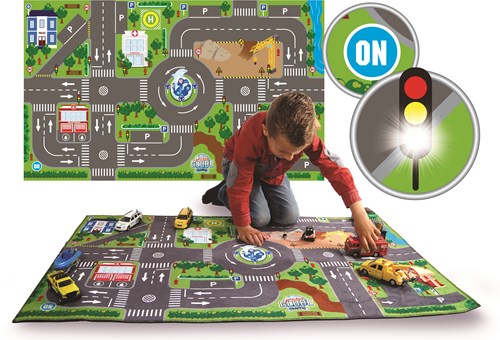Verkehrsteppich Stadt mit LED-Ampeln Spielmatte 72x120cm Auto-2