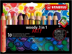 Stabilo crayon de couleur woody 3-en-1 ARTY étui 10 couleurs avec taille-crayon