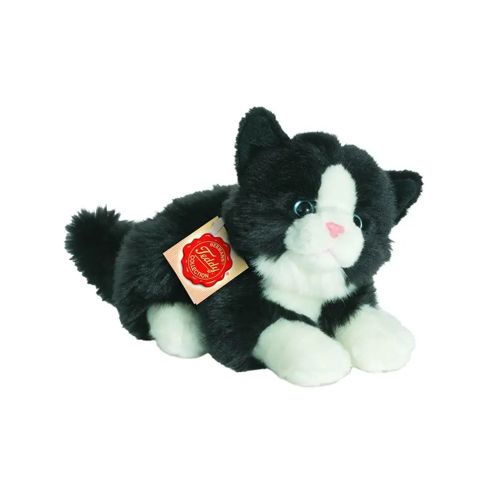 Hermann Teddy knuffel Katze liegend schwarz/weiß 20 cm