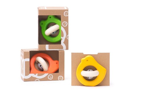 Bajo hochet en bois escargot - rouge jouet bébé durable-2