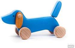 Schiebetier Schiebelaufrad Nachziehspielzeug Ziehtier Holz - Hund Dackel puppy blau