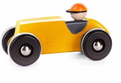 Bajo Voiture de course rétro en bois, jaune