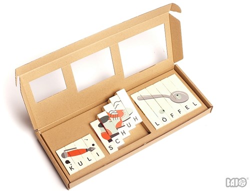 Bajo Holz-Bau-Puzzle Wörter Deutsch - Lernspielzeug 15 Teile