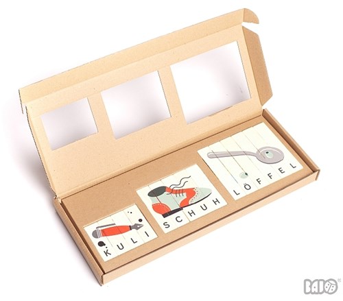 Bajo puzzle de construction en bois mots allemands - jouet éducatif 15 pièces-2