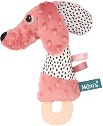 Mom's Care Baby Beißspielzeug Jami Hund rosa mit Rassel und Etiketten