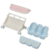Sylvanian Families landau triplés accessoires maison de poupée bleu-3