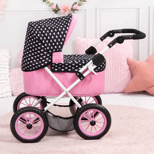 BAYER DESIGN DOLLS PRAM TRENDY - PINK AND BLACK-2