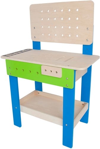 Hape Meister-Werkbank | Preisgekrönte Werkzeugbank für Kinder aus Holz Spielzeug Spiel kreatives Bauen, Höhenverstellbar 35-teilige Werkstatt für Kleinkinder-2