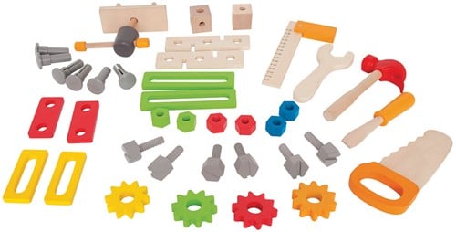 Hape Meister-Werkbank | Preisgekrönte Werkzeugbank für Kinder aus Holz Spielzeug Spiel kreatives Bauen, Höhenverstellbar 35-teilige Werkstatt für Kleinkinder-3